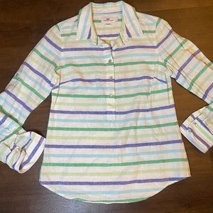 Vineyard Vines Blue/Green Stripped Linen Shirt